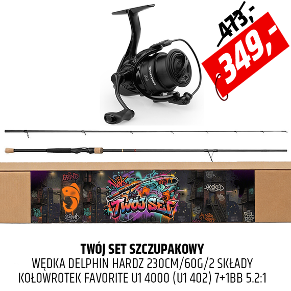 Mocny zestaw szczupakowy Delphin Hardz z kołowrotkiem Favorite U1